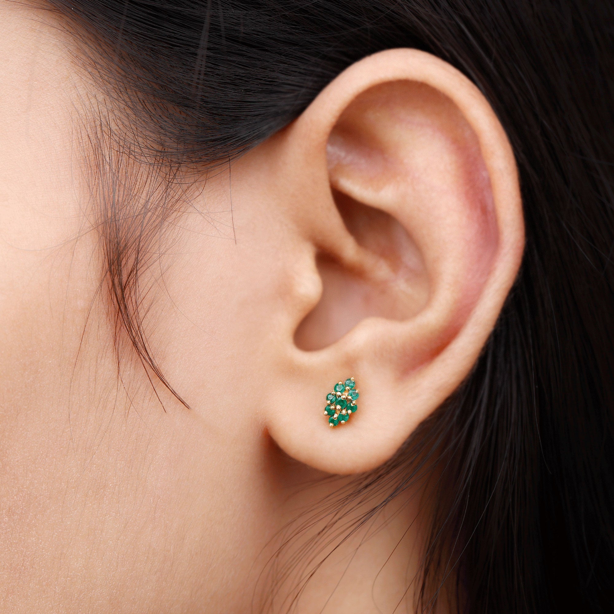 Emerald Cluster Earrings - Natural Round Studs With Screw Back, AAA Quality Emerald Jewelry