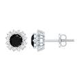 0.44 Carat Black Onyx and Diamond Halo Stud Earrings
