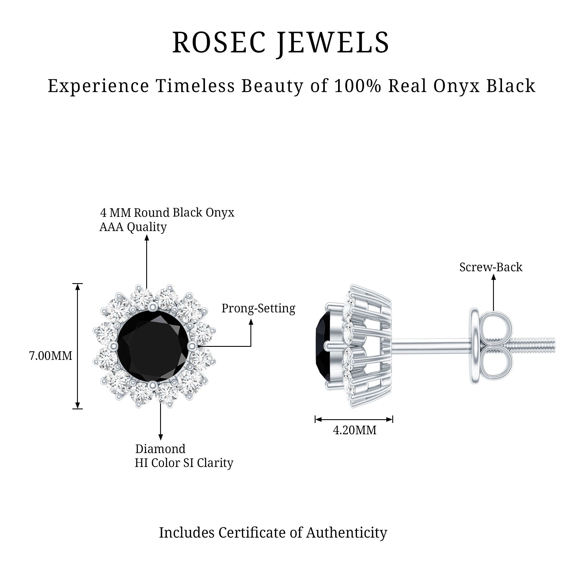 0.44 Carat Black Onyx and Diamond Halo Stud Earrings