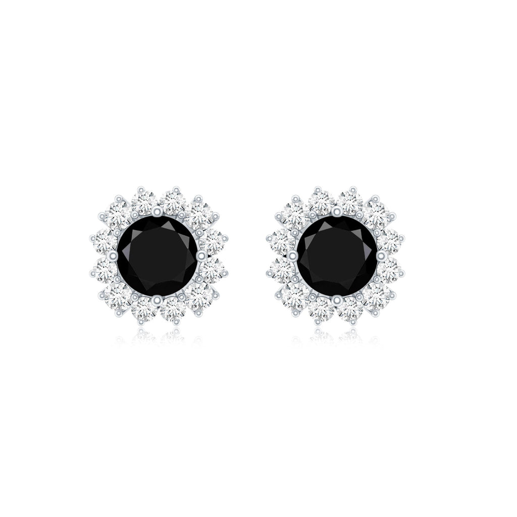 0.44 Carat Black Onyx and Diamond Halo Stud Earrings