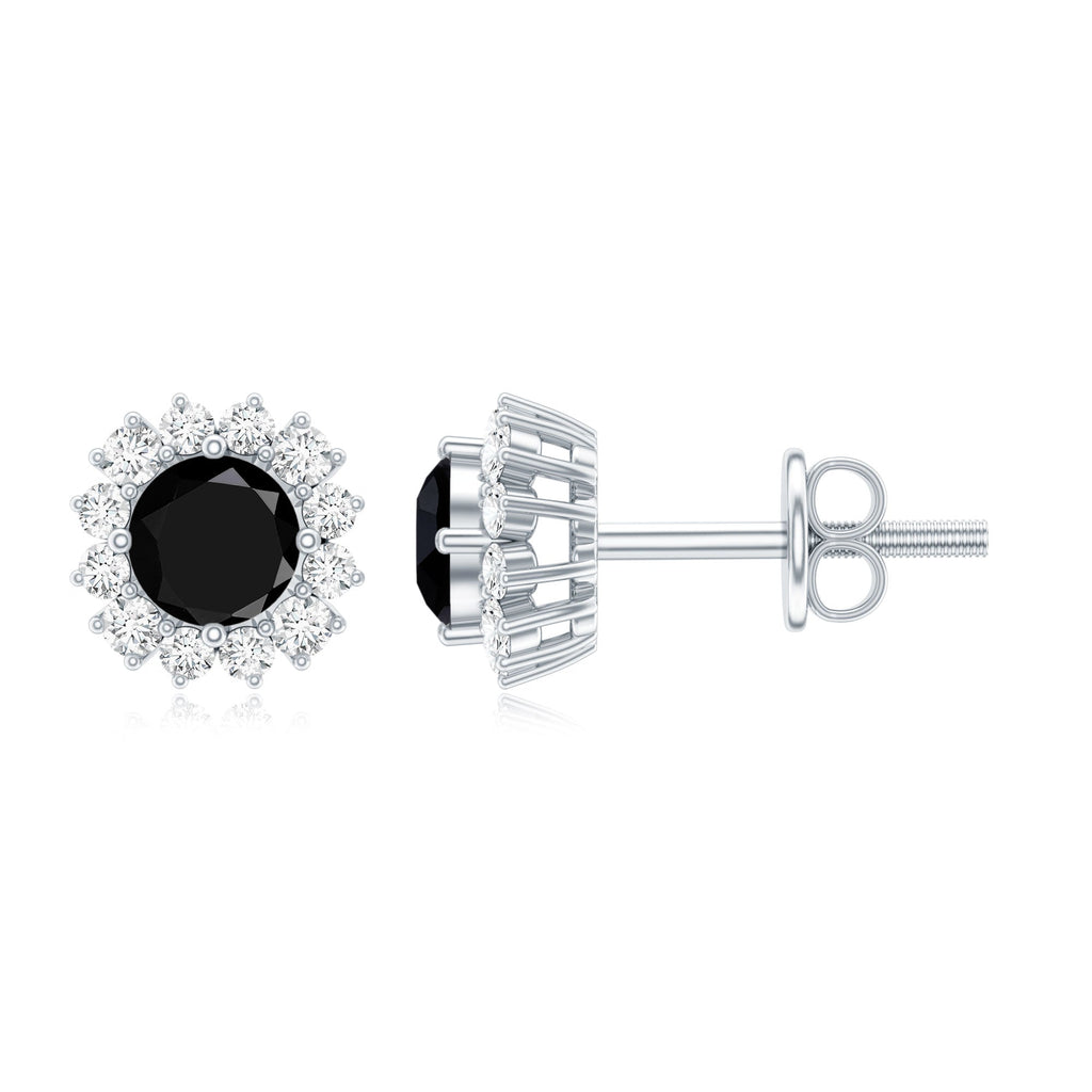 0.44 Carat Black Onyx and Diamond Halo Stud Earrings