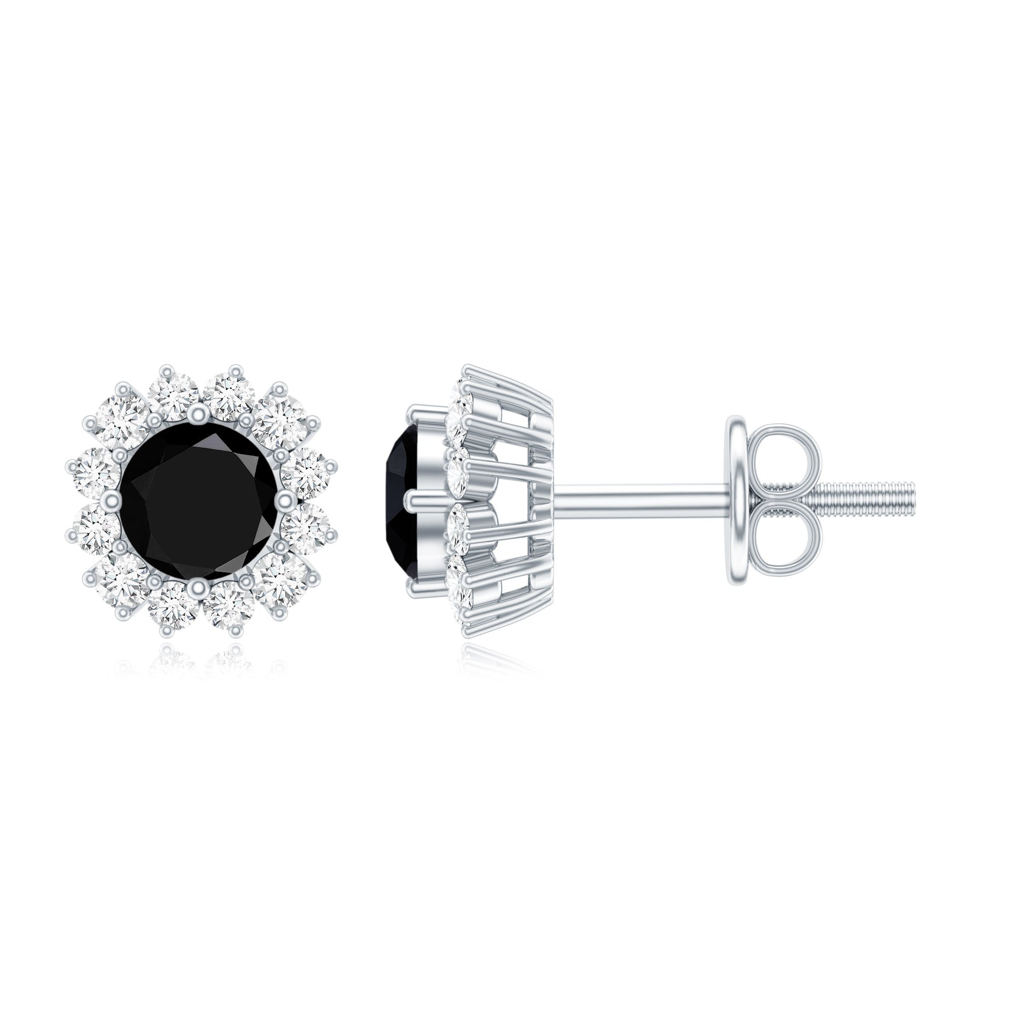 0.44 Carat Black Onyx and Diamond Halo Stud Earrings