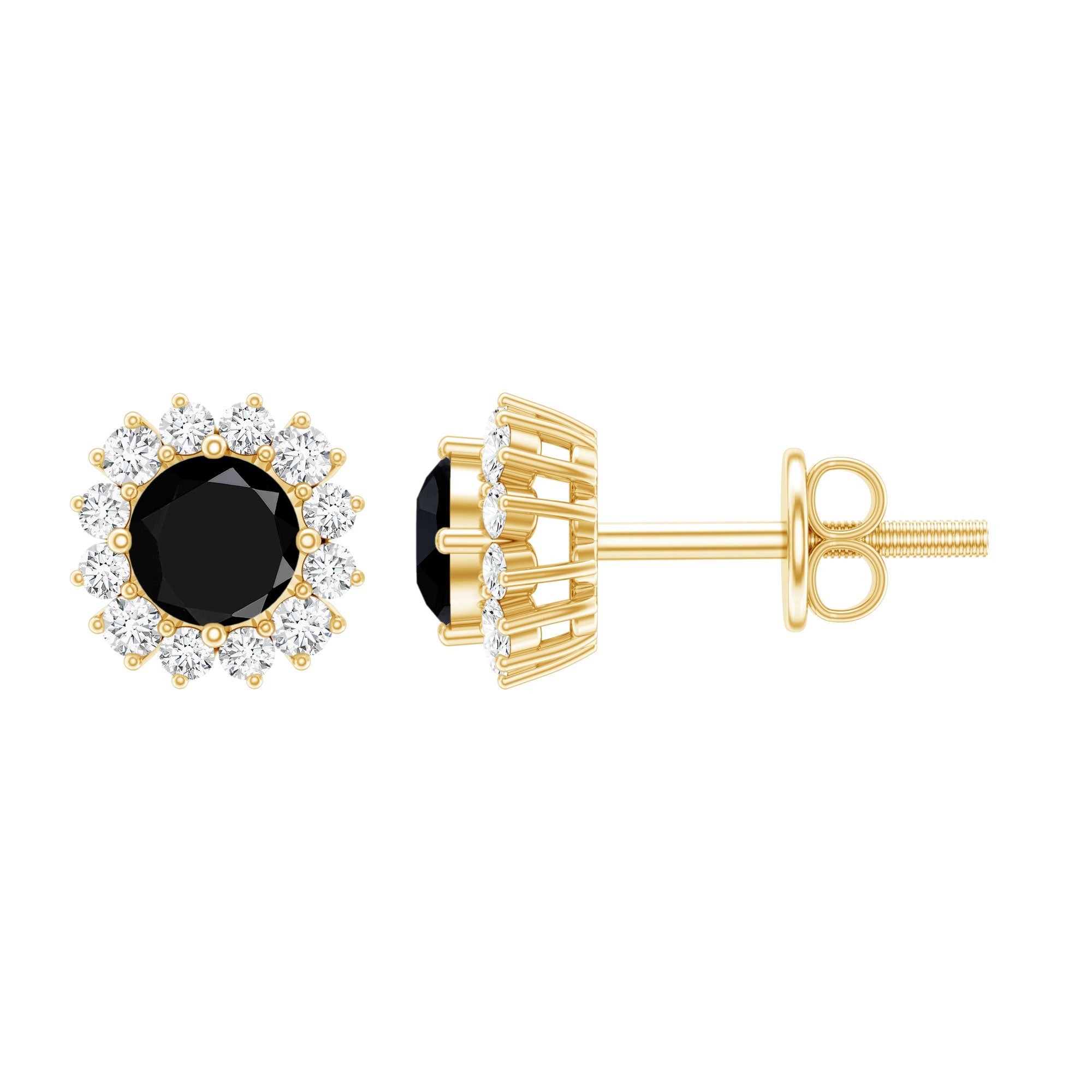 0.44 Carat Black Onyx and Diamond Halo Stud Earrings