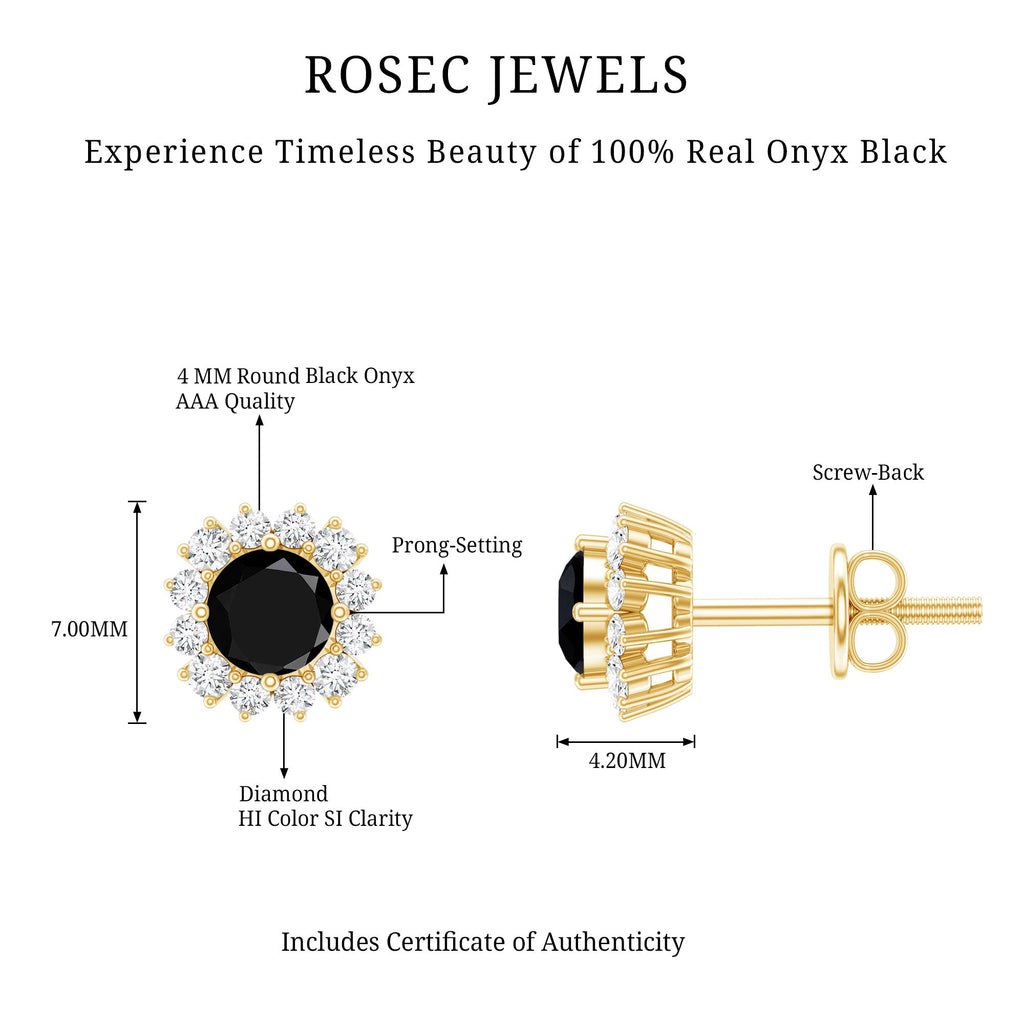 0.44 Carat Black Onyx and Diamond Halo Stud Earrings