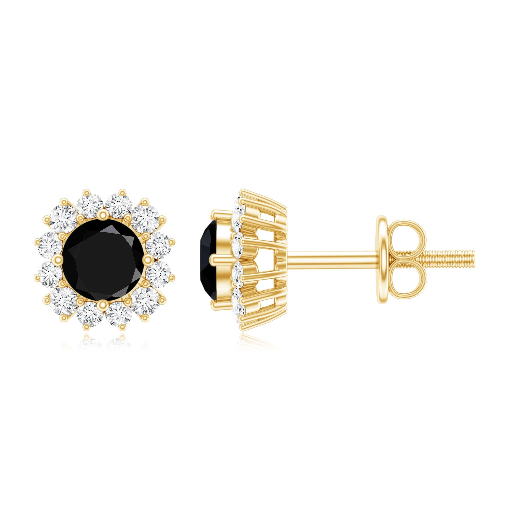 0.44 Carat Black Onyx and Diamond Halo Stud Earrings