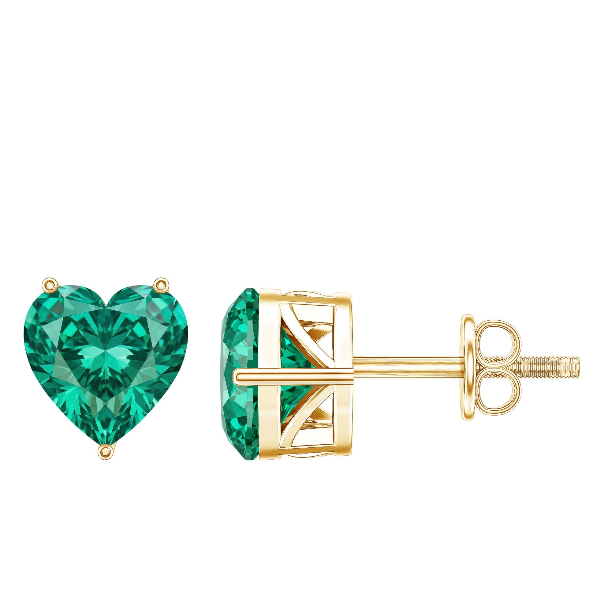 Heart Shape Emerald Earrings – 7MM Lab Created Solitaire Studs with Screw Back Closure