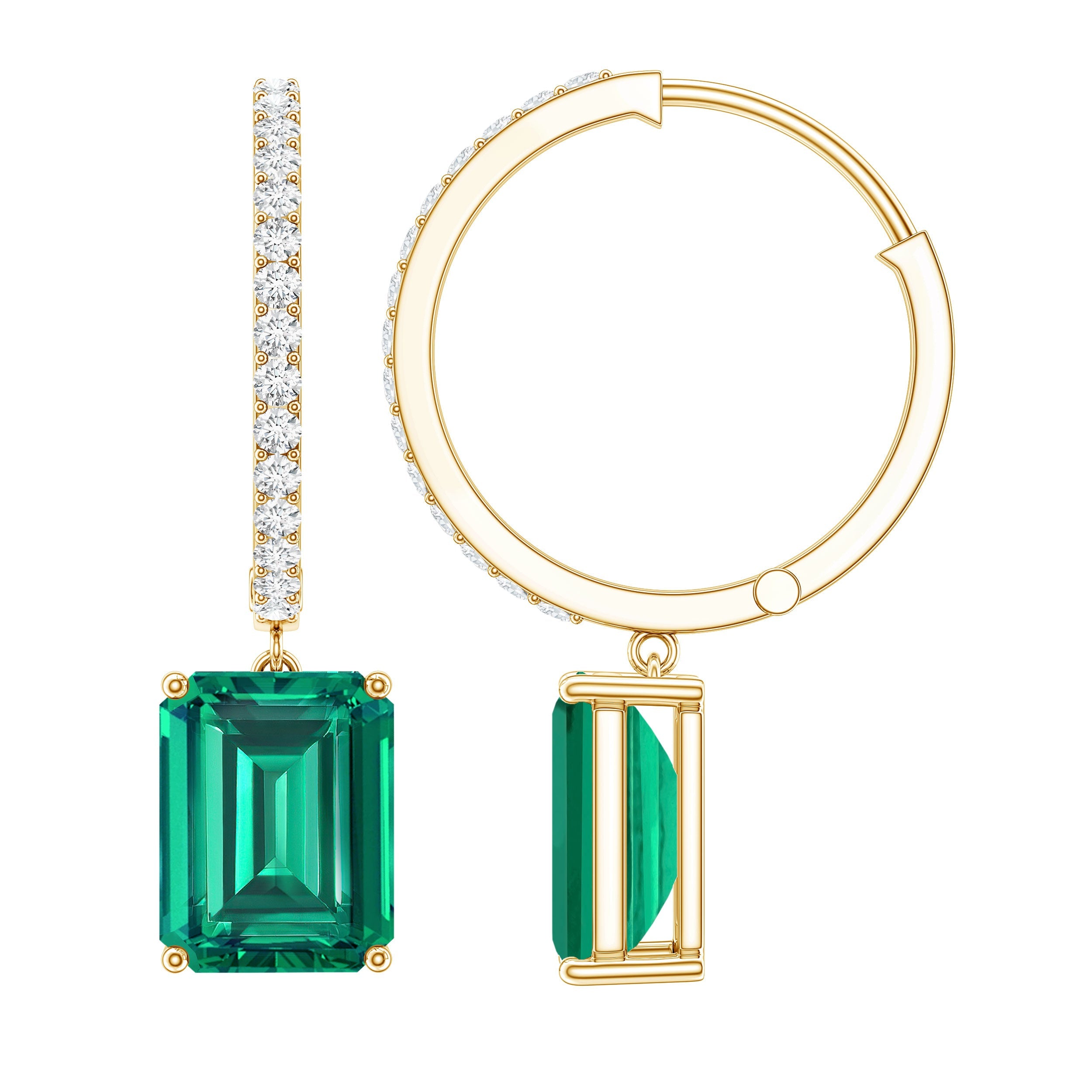 Lab Created Emerald Earrings – Elegant Emerald Hoop Drop Earrings With Moissanite