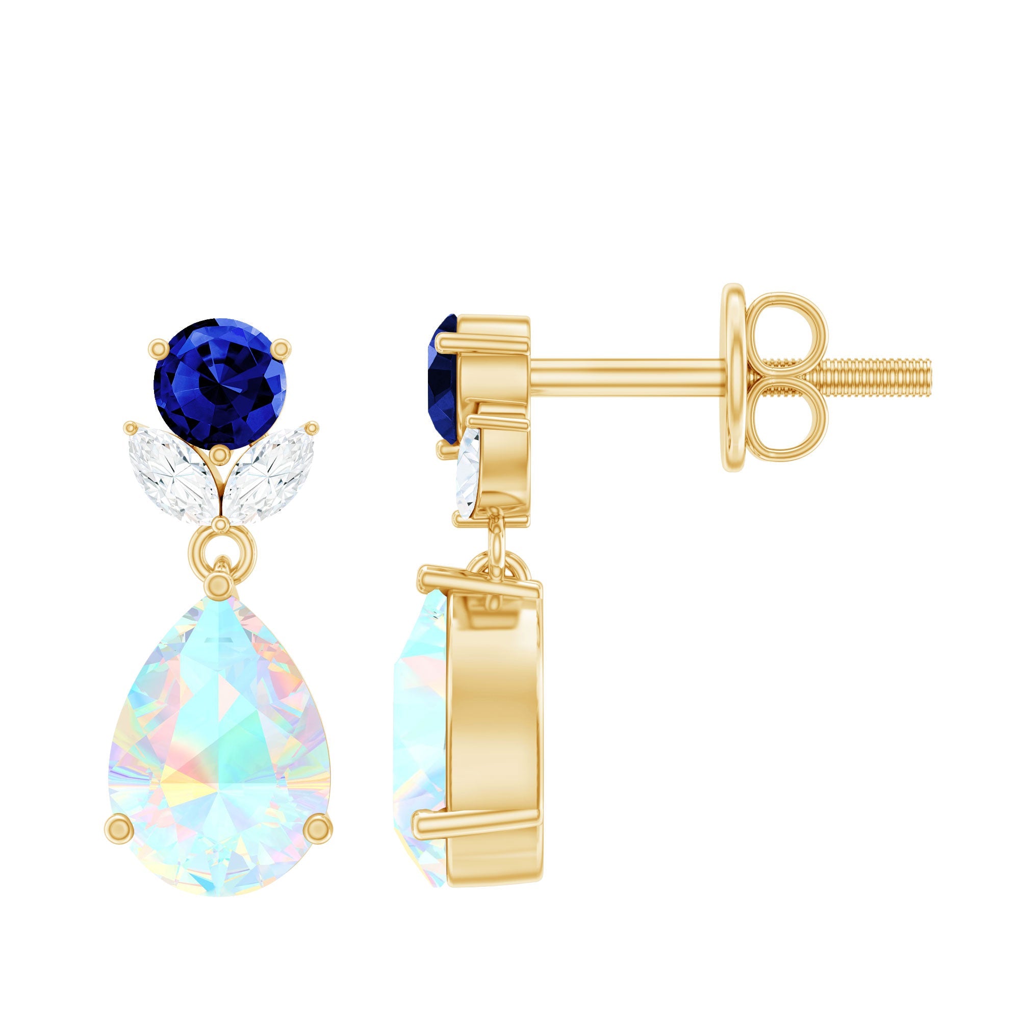 Ethiopian Opal Earrings – Elegant Teardrop Opal Drop with Blue Sapphire & Marquise Cut Diamonds