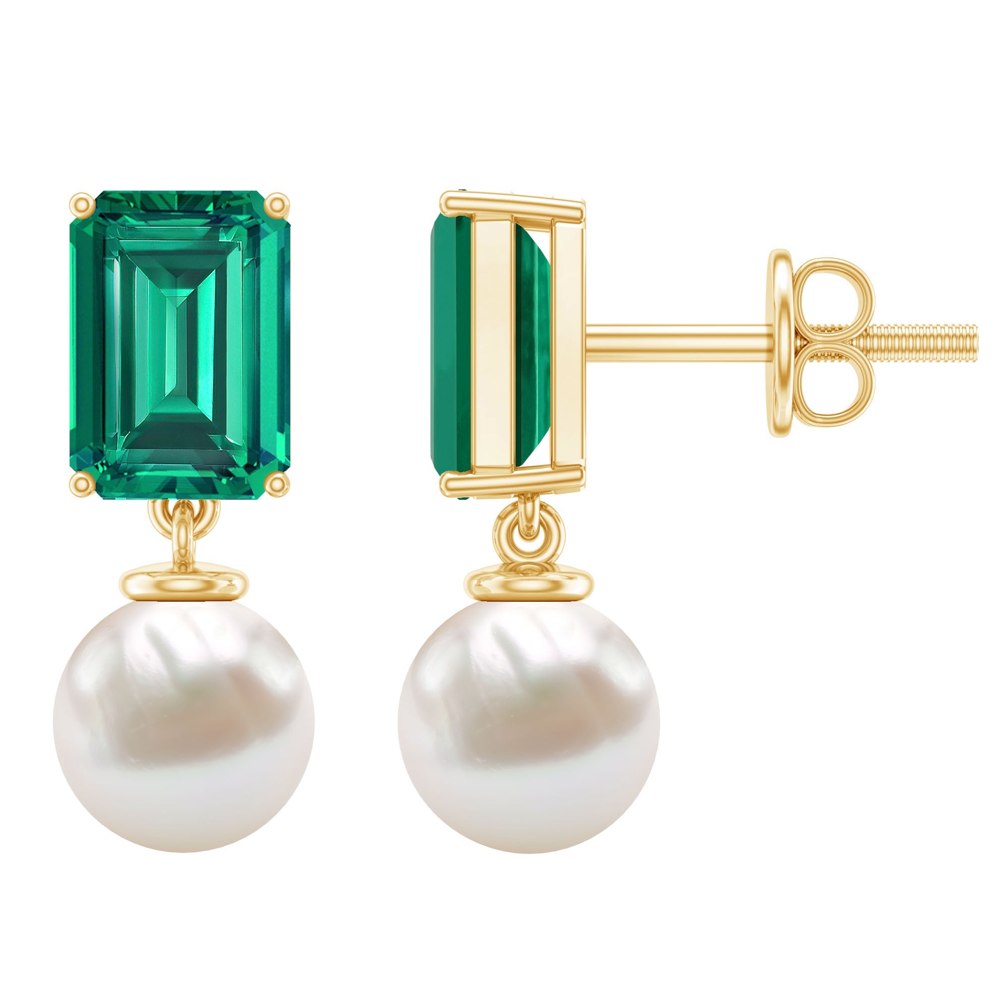 Emerald Cut Earrings – Lab Grown Emeralds & Pearl Drop Earrings | Elegant Design