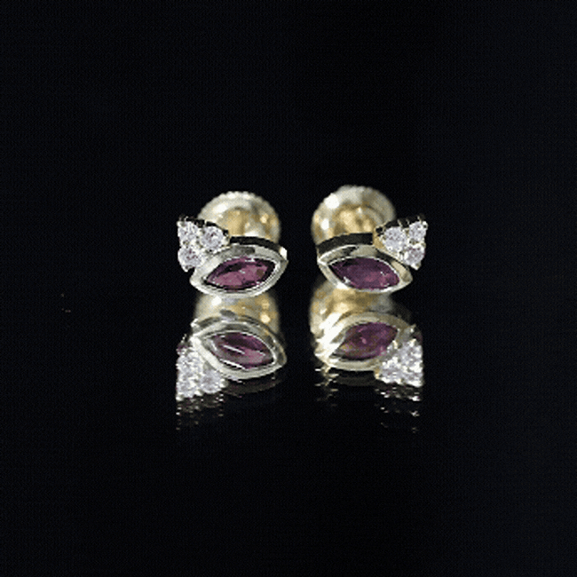 Rhodolite Garnet Earrings – Bezel Set Marquise Cut Studs with EF-VS Lab Diamonds