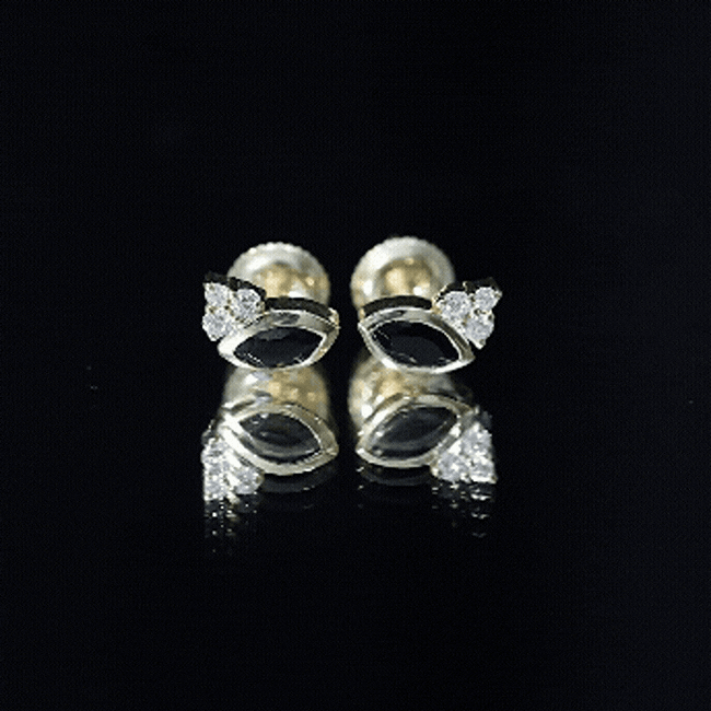 Natural Black Onyx Stud Earrings with Diamond Trio