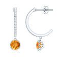 Citrine Drop Earrings – Diamond Half Hoop with Screw Back | AAA Quality Citrine