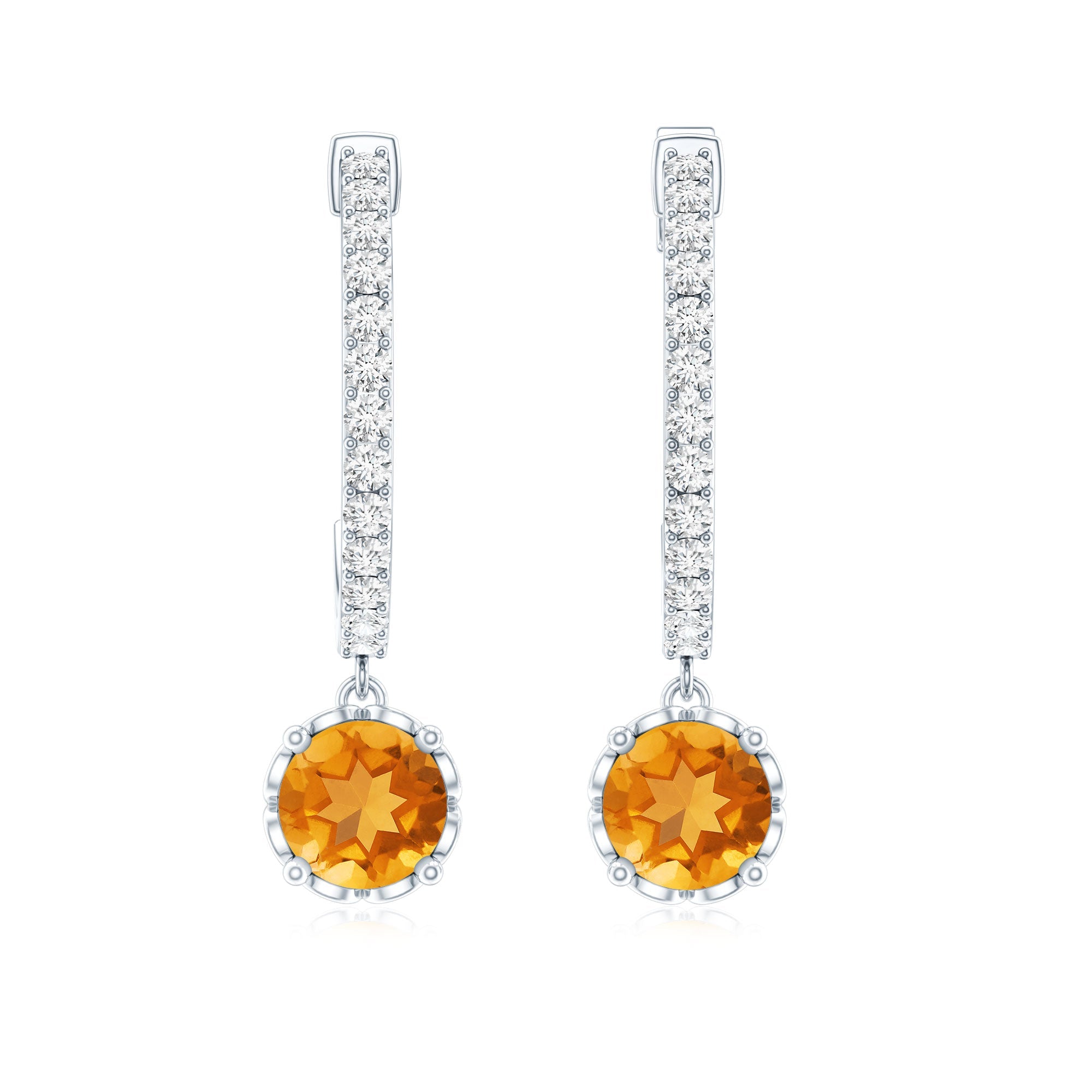 Citrine Drop Earrings – Diamond Half Hoop with Screw Back | AAA Quality Citrine