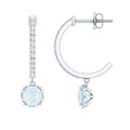 Moonstone Drop Earrings – Diamond Half Hoop | AAA Quality Blue Gemstone Jewelry