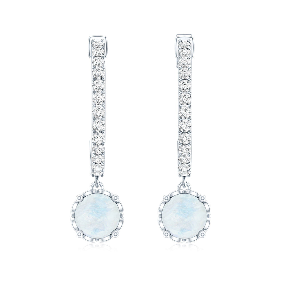 Moonstone Drop Earrings – Diamond Half Hoop | AAA Quality Blue Gemstone Jewelry