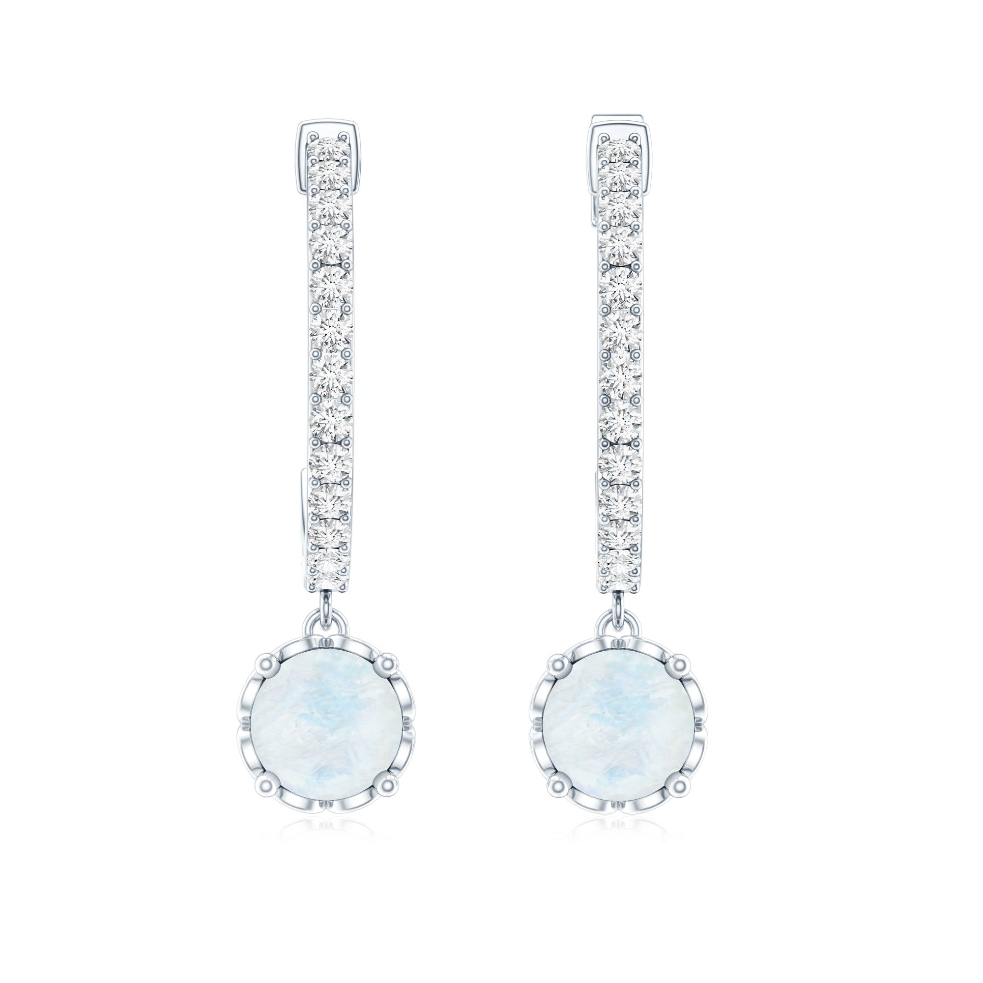 Moonstone Drop Earrings – Diamond Half Hoop | AAA Quality Blue Gemstone Jewelry