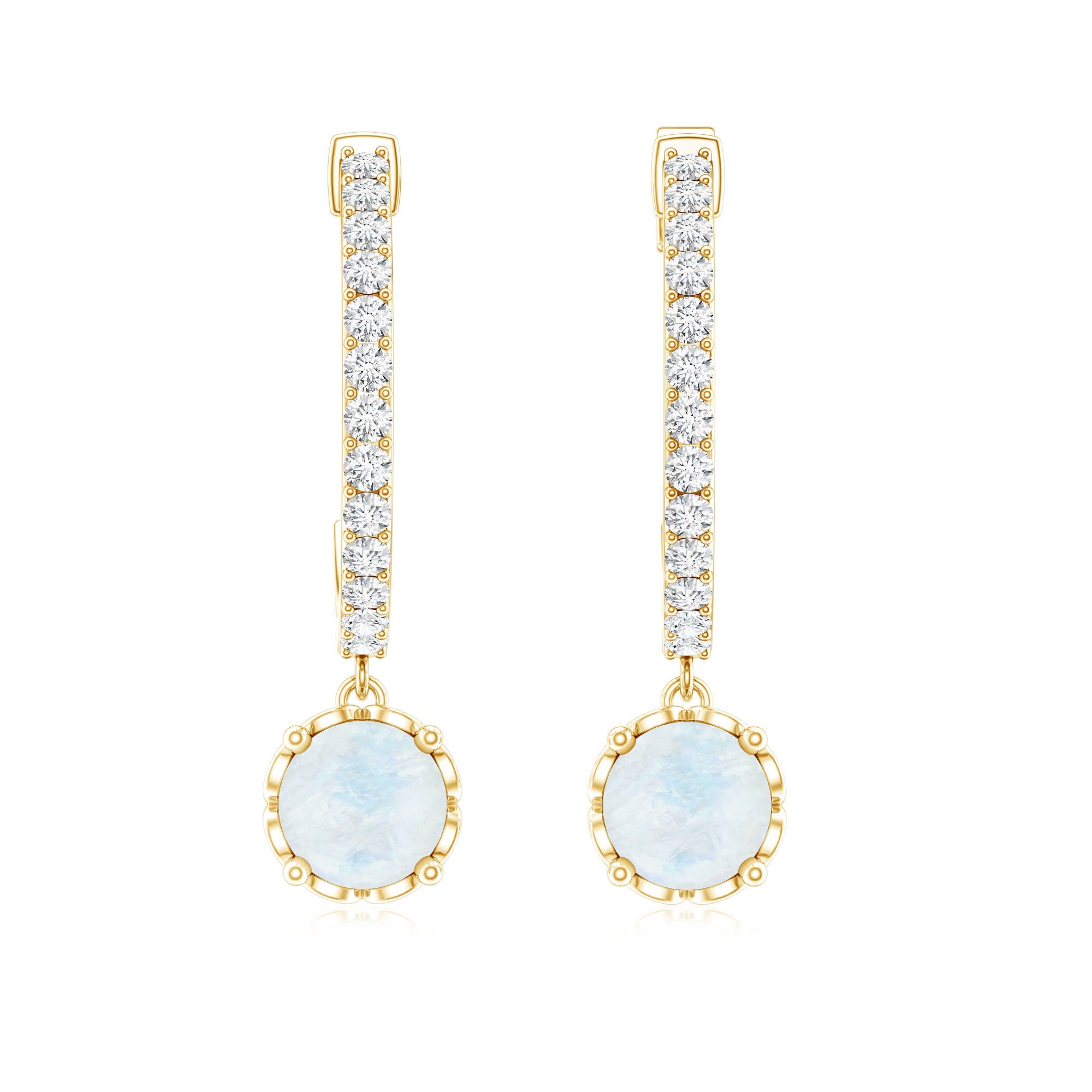 Moonstone Drop Earrings – Diamond Half Hoop | AAA Quality Blue Gemstone Jewelry