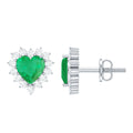 Emerald Heart Earrings – AAA Quality Emerald Studs with Diamond Halo Sparkle