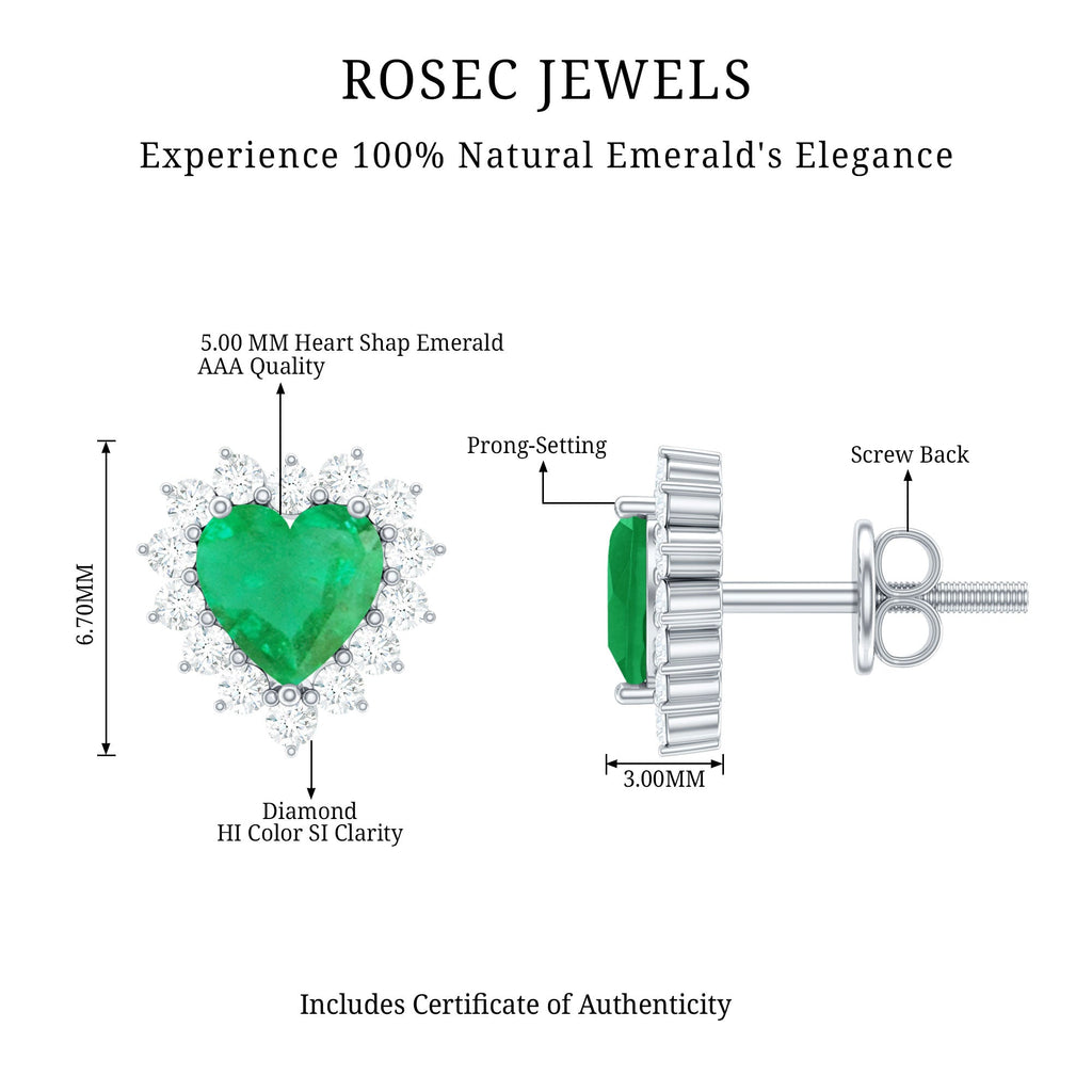 Emerald Heart Earrings – AAA Quality Emerald Studs with Diamond Halo Sparkle