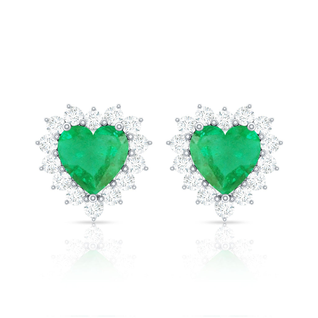 Emerald Heart Earrings – AAA Quality Emerald Studs with Diamond Halo Sparkle