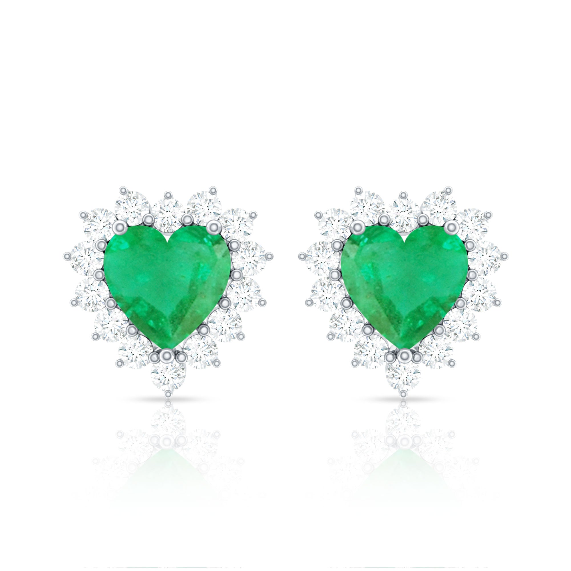 Emerald Heart Earrings – AAA Quality Emerald Studs with Diamond Halo Sparkle