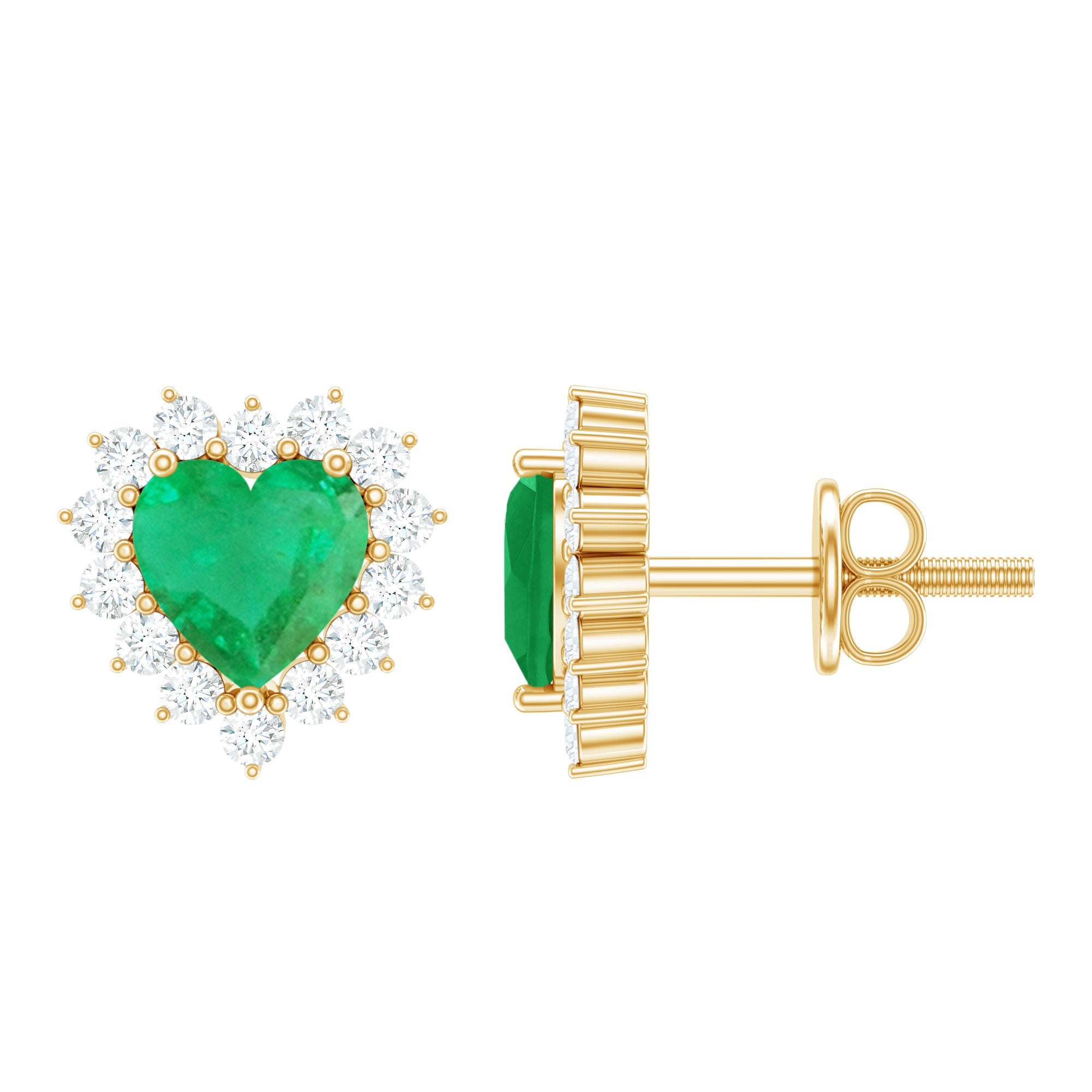 Emerald Heart Earrings – AAA Quality Emerald Studs with Diamond Halo Sparkle