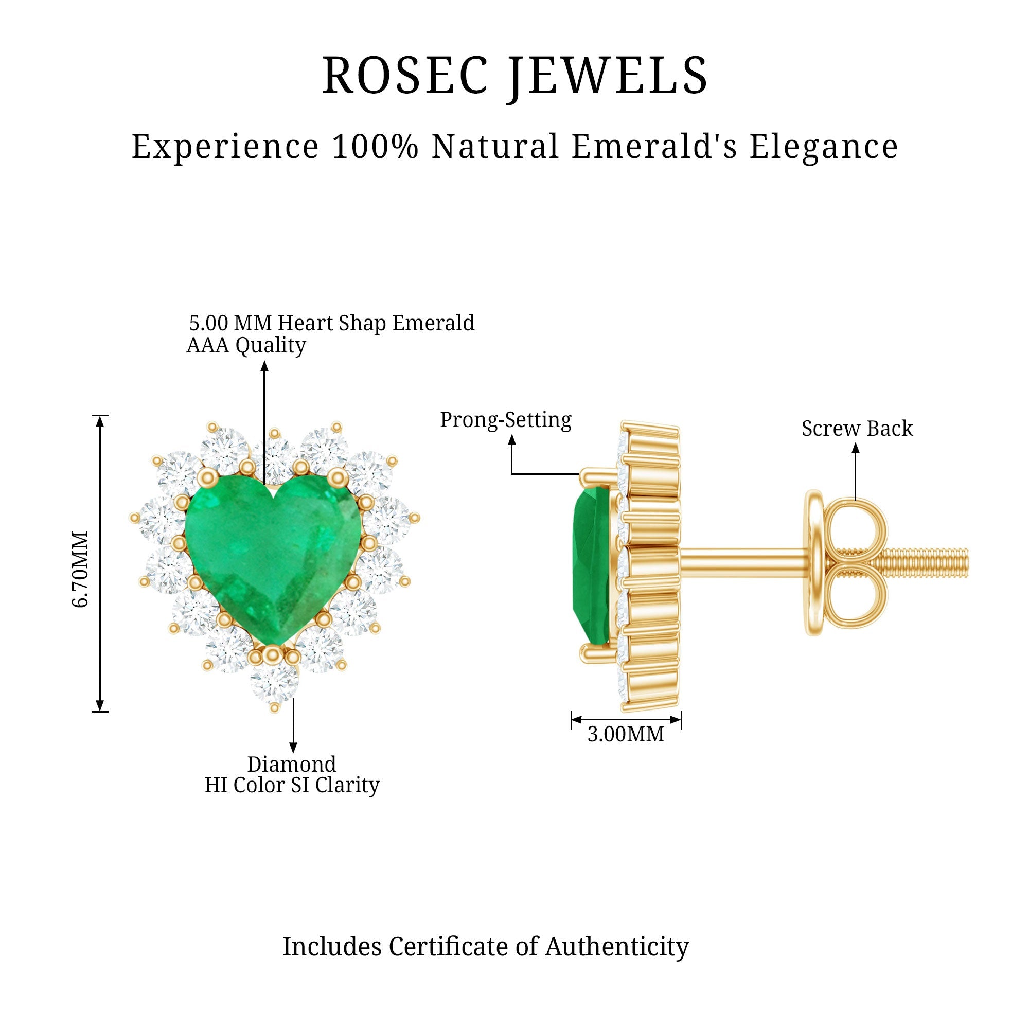 Emerald Heart Earrings – AAA Quality Emerald Studs with Diamond Halo Sparkle
