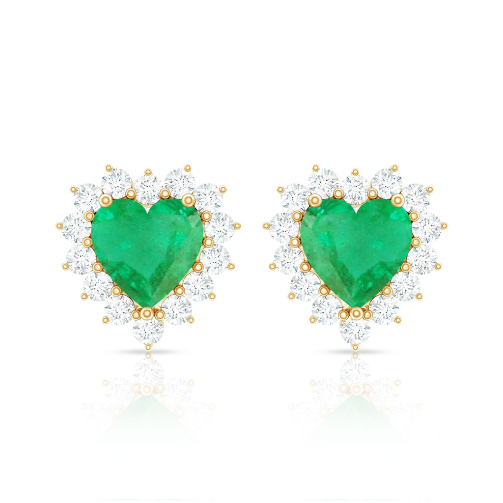 Emerald Heart Earrings – AAA Quality Emerald Studs with Diamond Halo Sparkle