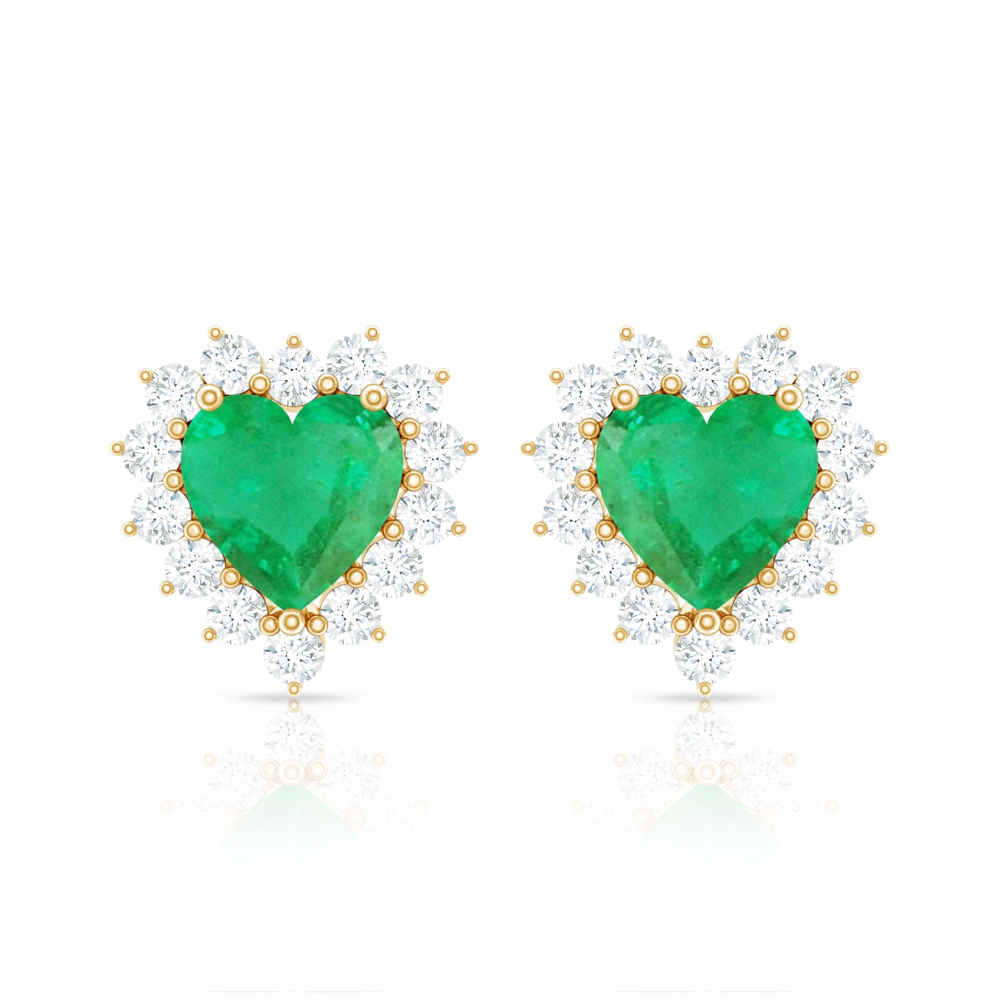 Emerald Heart Earrings – AAA Quality Emerald Studs with Diamond Halo Sparkle