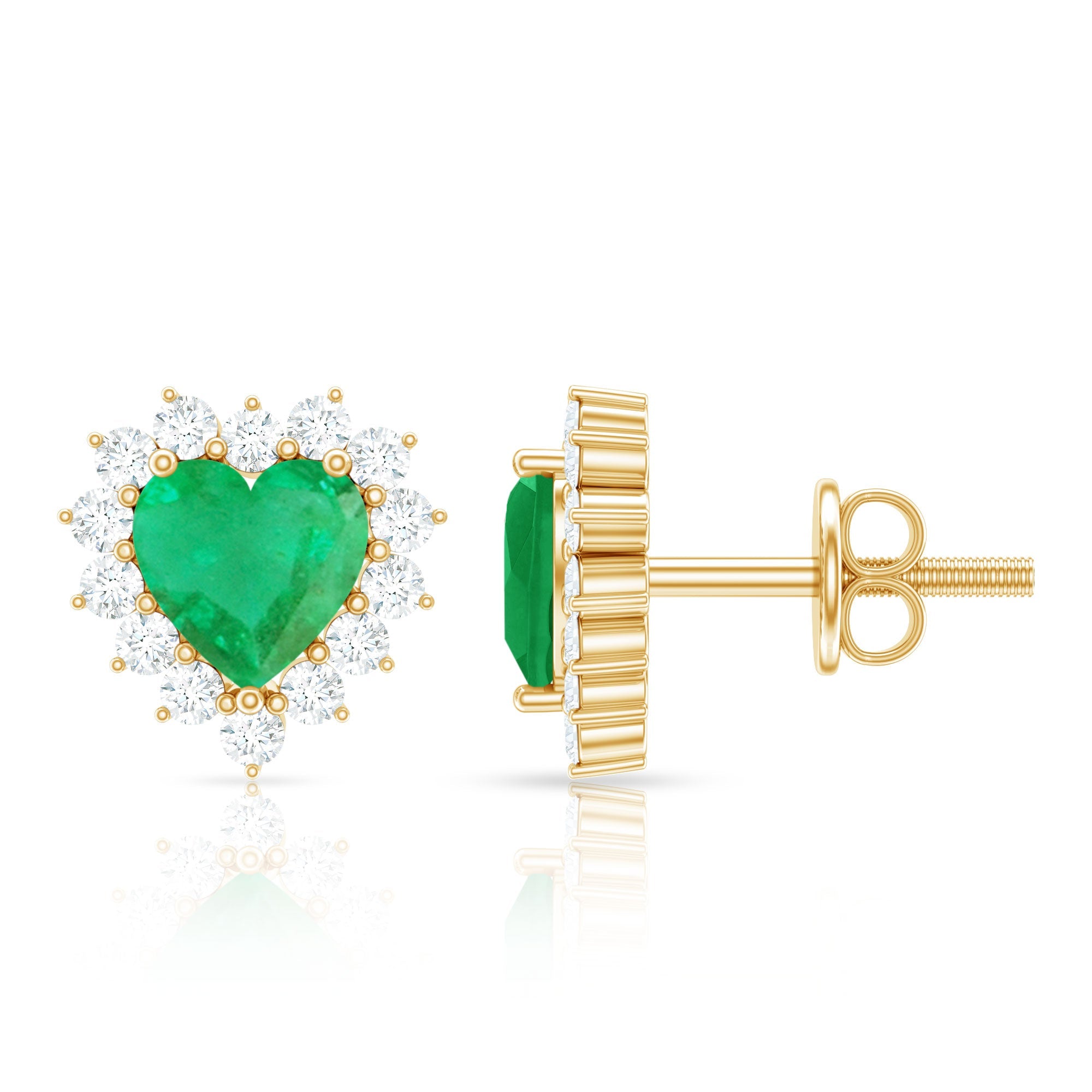 Emerald Heart Earrings – AAA Quality Emerald Studs with Diamond Halo Sparkle