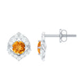Citrine Leaf Earrings – Natural Citrine Jewelry With Diamond Studs & Prong Setting