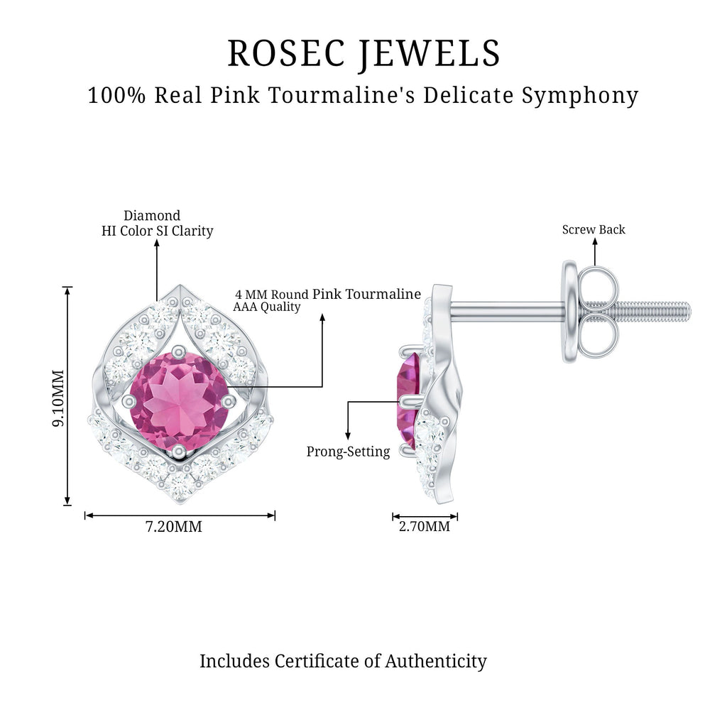 Pink Tourmaline Earrings – AAA Quality Stud Earrings With Sparkling Diamond Accents