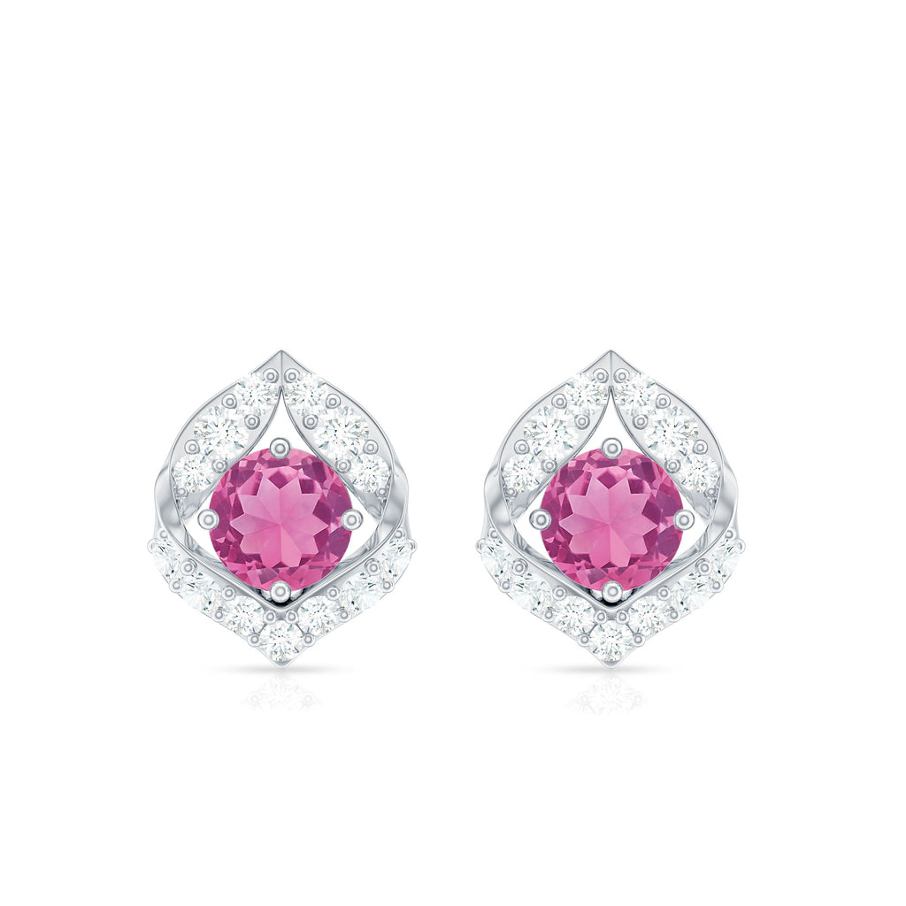 Pink Tourmaline Earrings – AAA Quality Stud Earrings With Sparkling Diamond Accents