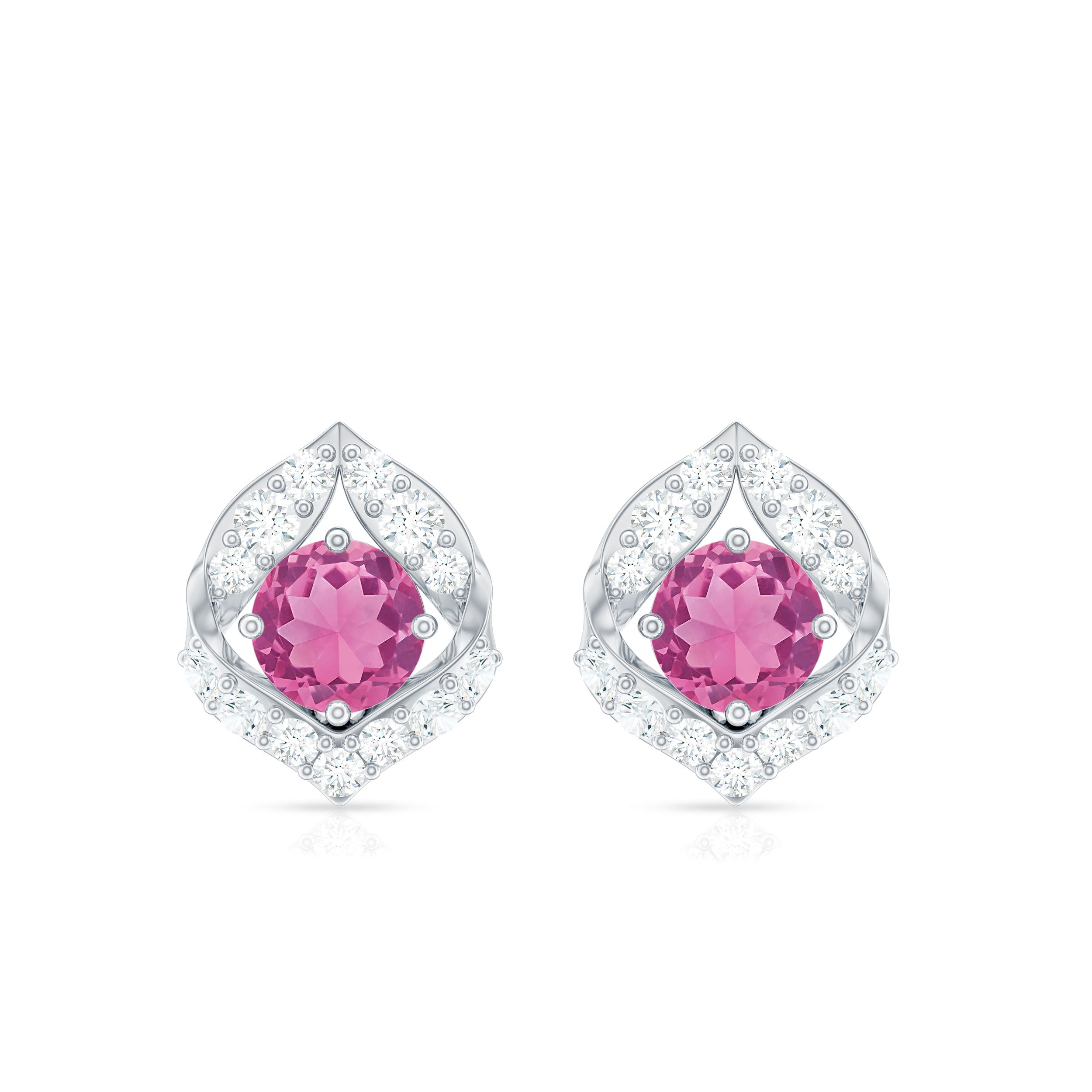 Pink Tourmaline Earrings – AAA Quality Stud Earrings With Sparkling Diamond Accents