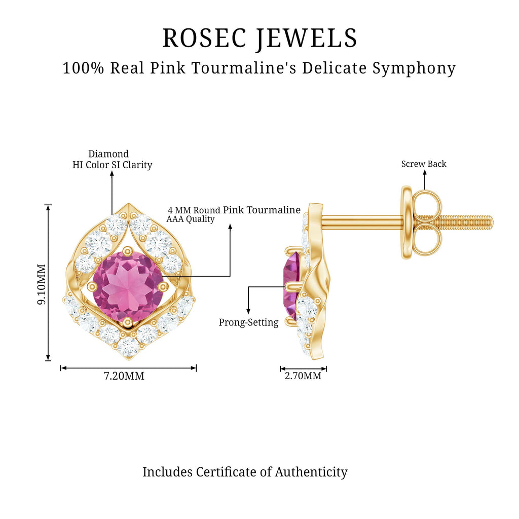 Pink Tourmaline Earrings – AAA Quality Stud Earrings With Sparkling Diamond Accents