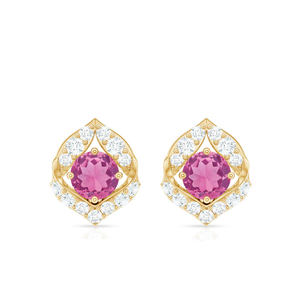Pink Tourmaline Earrings – AAA Quality Stud Earrings With Sparkling Diamond Accents