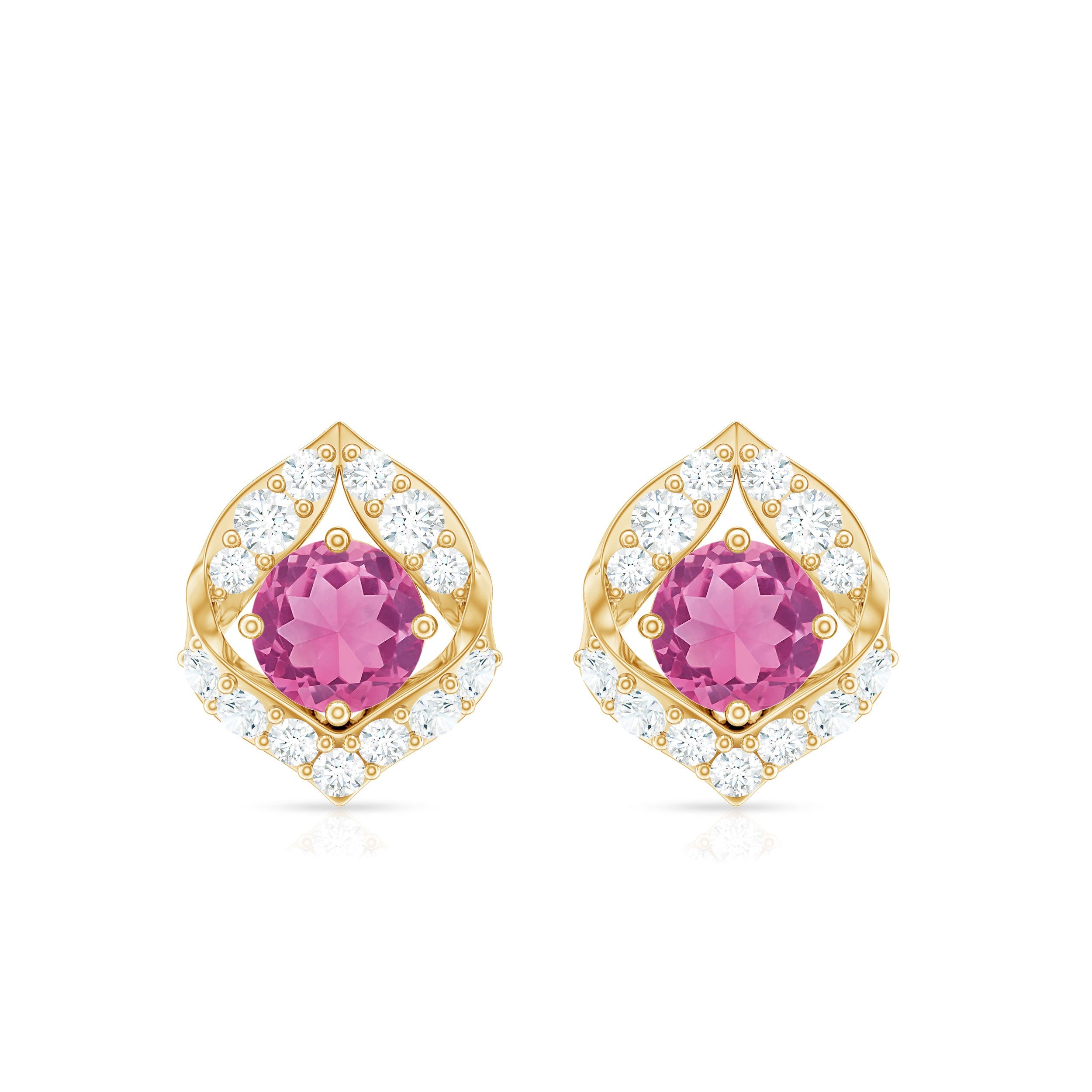Pink Tourmaline Earrings – AAA Quality Stud Earrings With Sparkling Diamond Accents
