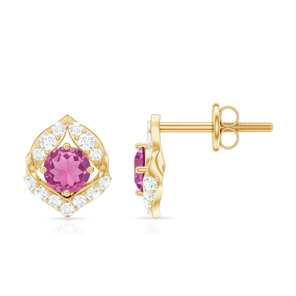 Pink Tourmaline Earrings – AAA Quality Stud Earrings With Sparkling Diamond Accents