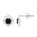 Natural Black Onyx Diamond Leaf Stud Earrings with Screw Back