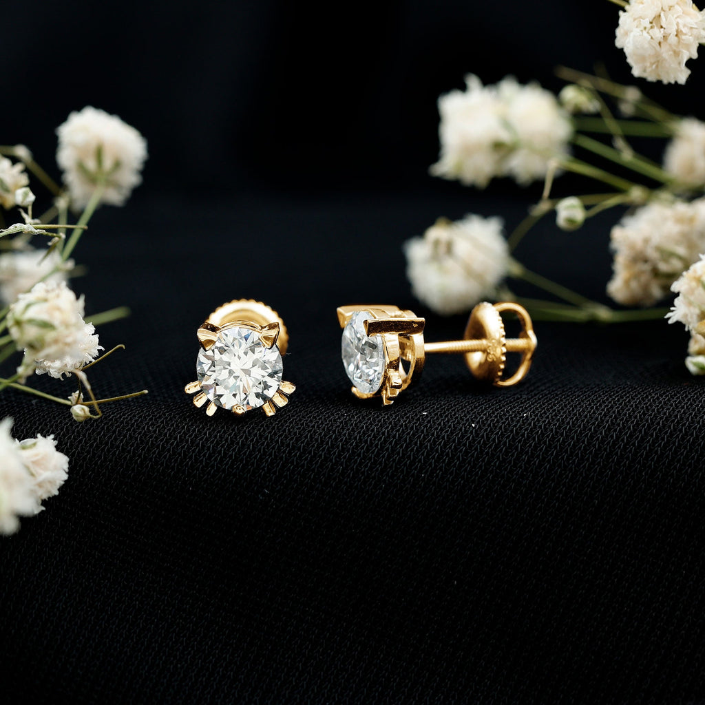 Certified 6MM Lab Grown Diamond Cute Cat Earrings