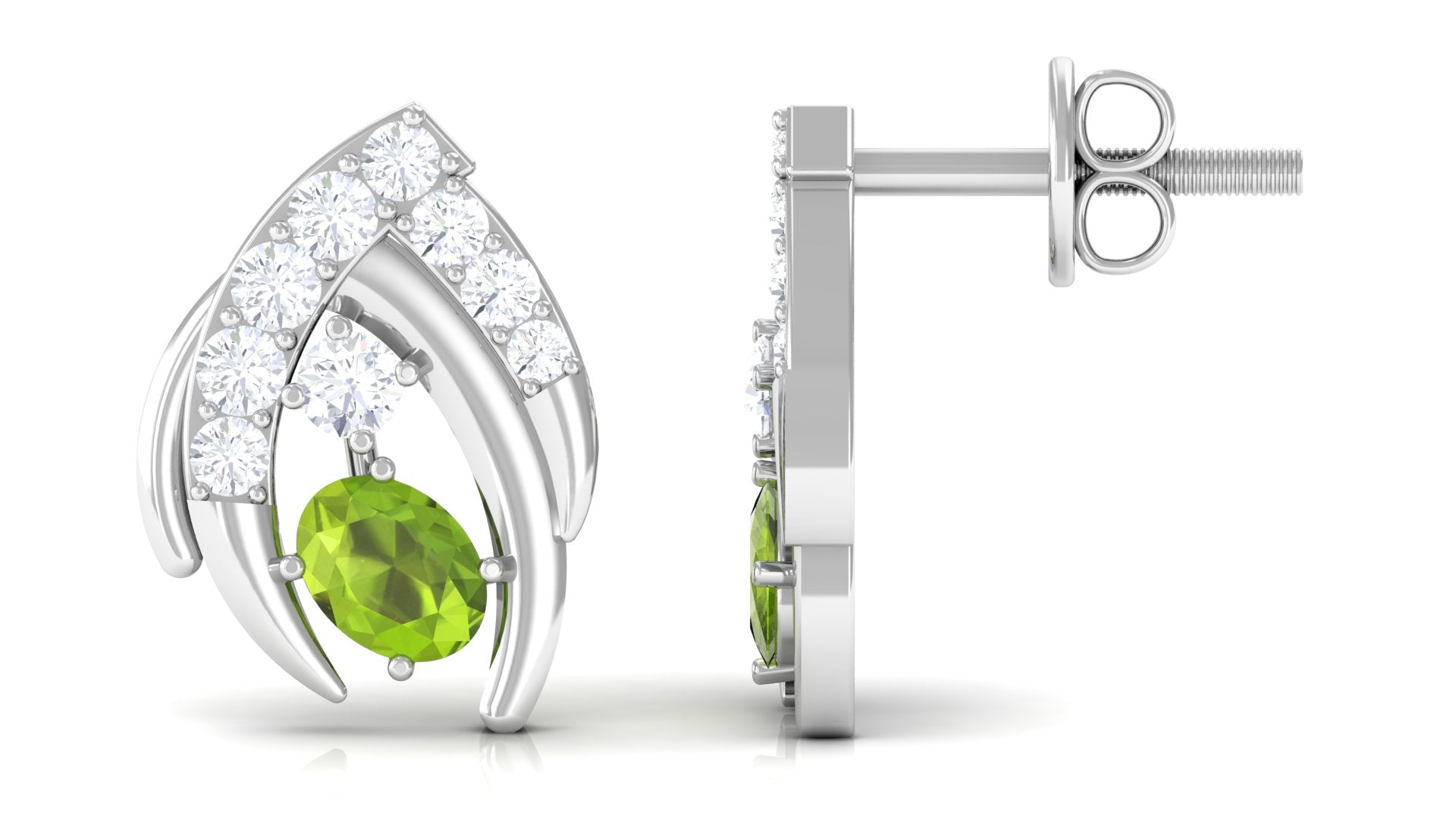 Peridot Stud Earrings – Oval Peridot Jewelry with Diamond & Secure Screw Back