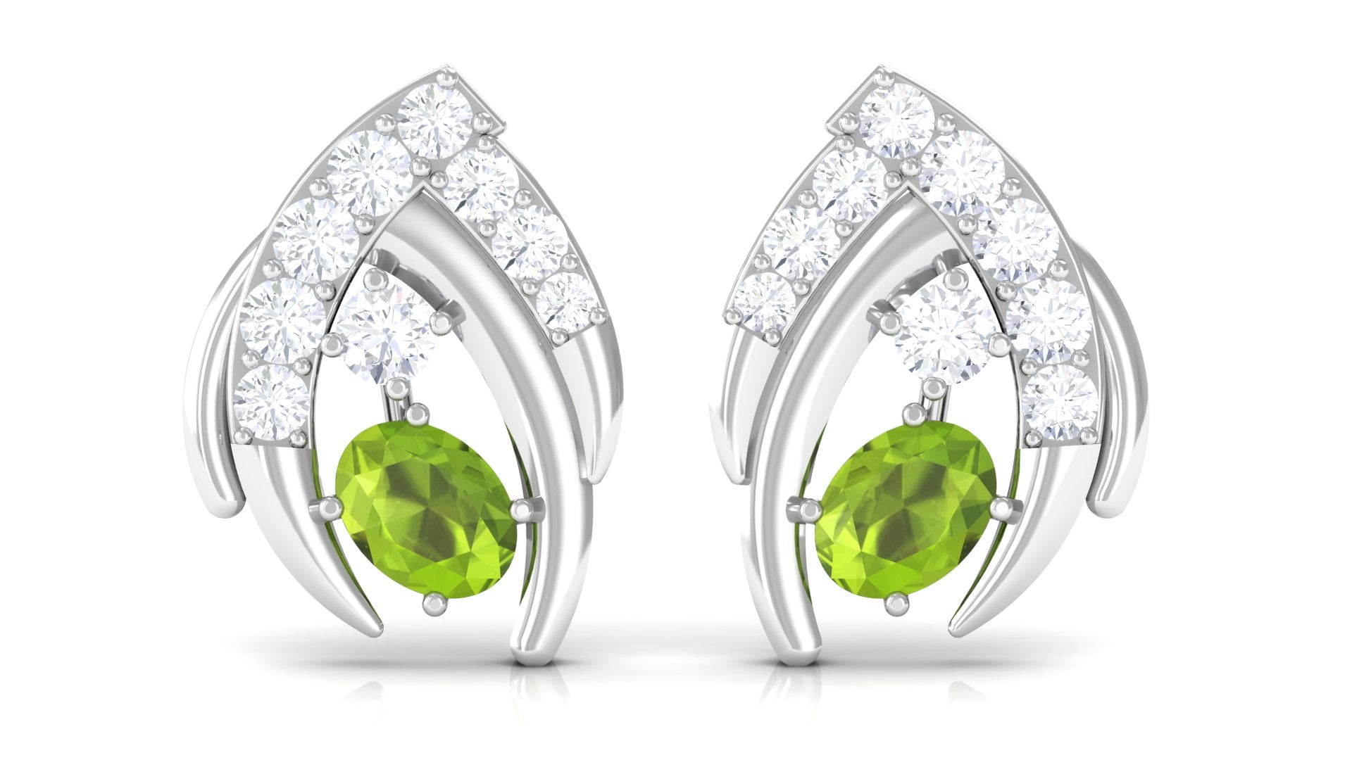 Peridot Stud Earrings – Oval Peridot Jewelry with Diamond & Secure Screw Back