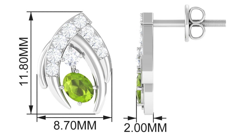 Peridot Stud Earrings – Oval Peridot Jewelry with Diamond & Secure Screw Back