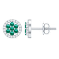 Lab Created Emerald Earrings - Diamond Halo Flower Cluster Studs | AAA Quality