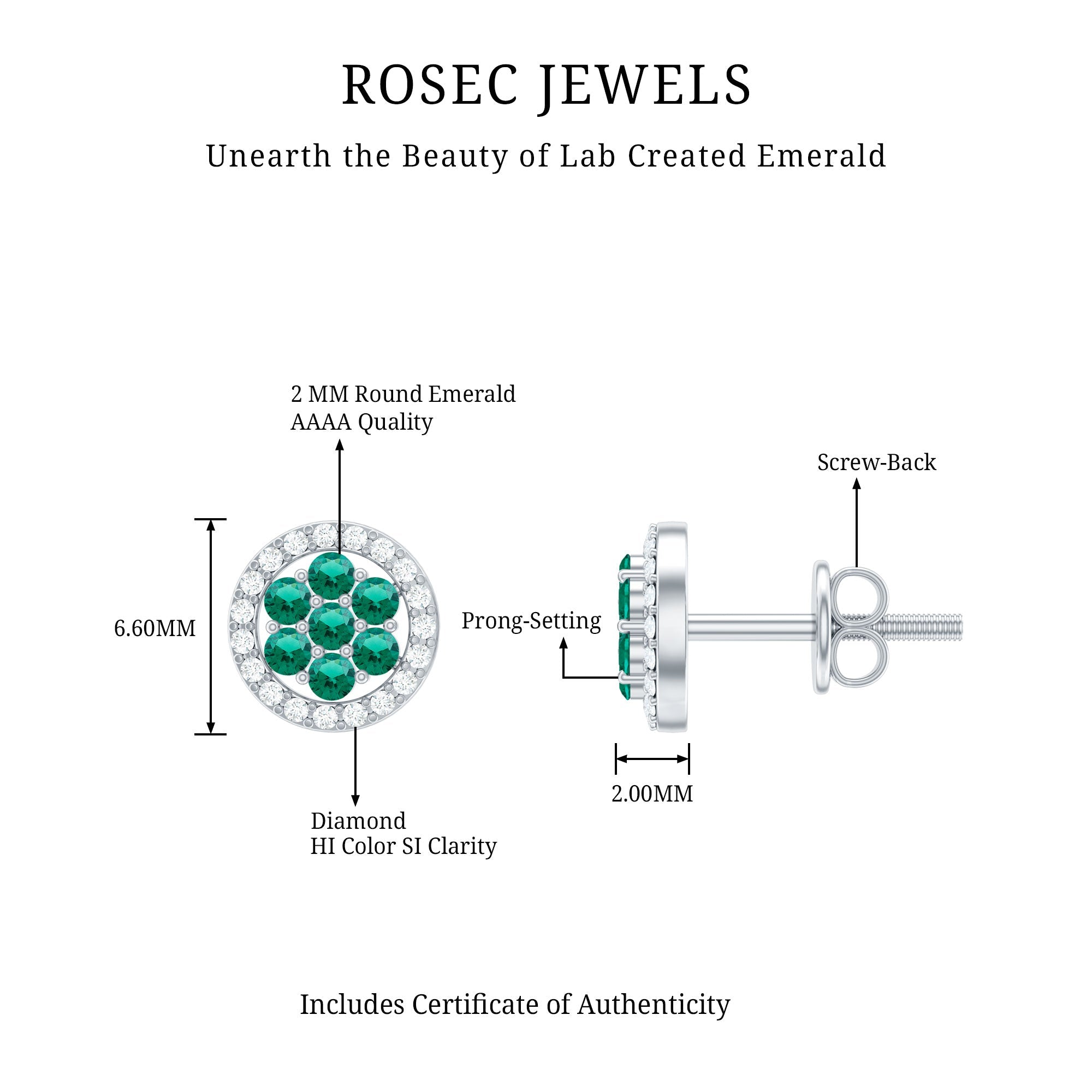 Lab Created Emerald Earrings - Diamond Halo Flower Cluster Studs | AAA Quality