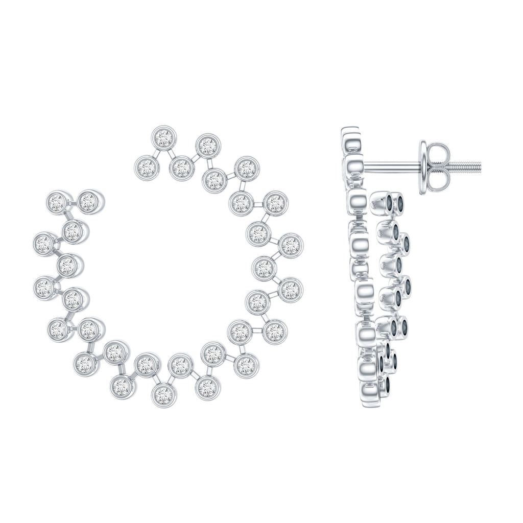 Moissanite Stud Earrings - Circle Stud Earrings With Bezel Setting, Sparkling Round Cut