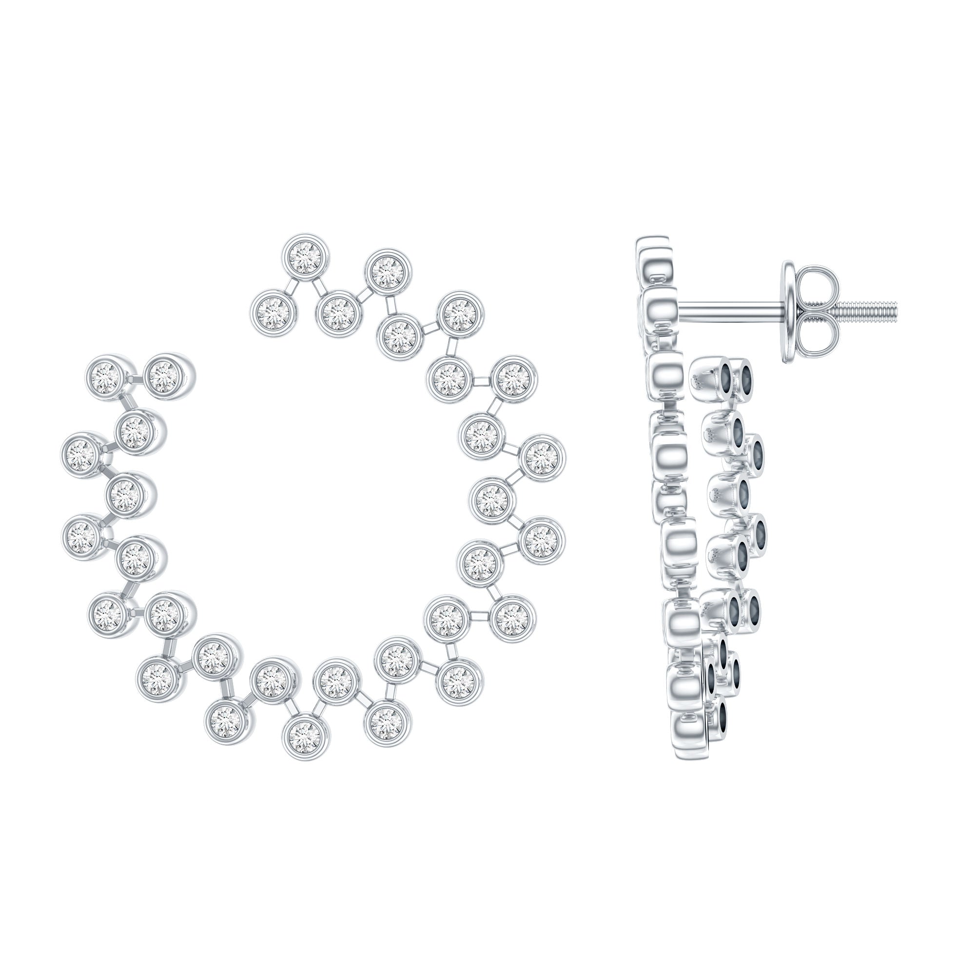 Moissanite Stud Earrings - Circle Stud Earrings With Bezel Setting, Sparkling Round Cut