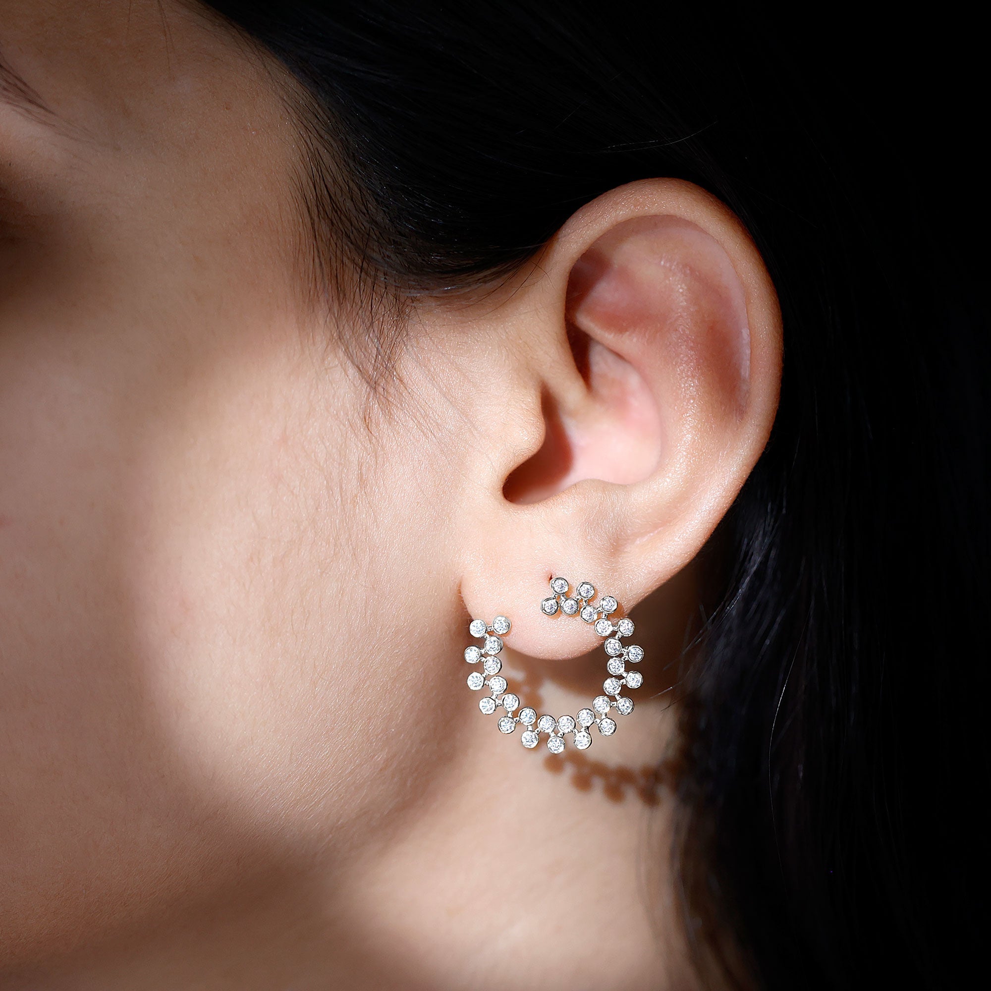 Moissanite Stud Earrings - Circle Stud Earrings With Bezel Setting, Sparkling Round Cut