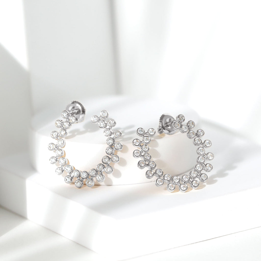 Moissanite Stud Earrings - Circle Stud Earrings With Bezel Setting, Sparkling Round Cut