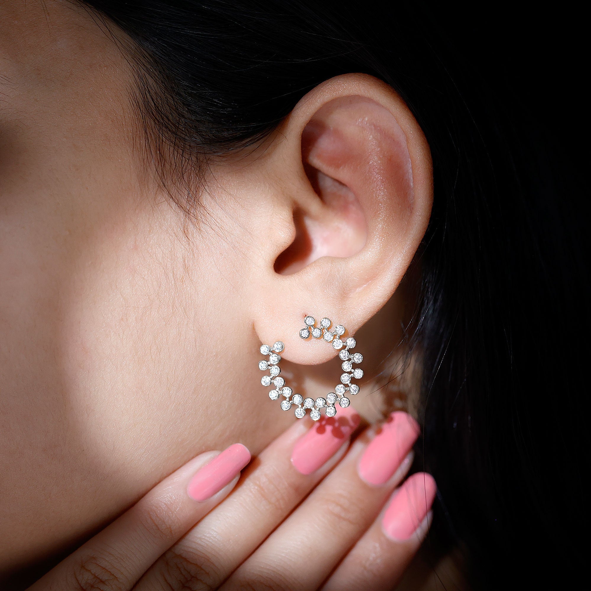 Moissanite Stud Earrings - Circle Stud Earrings With Bezel Setting, Sparkling Round Cut